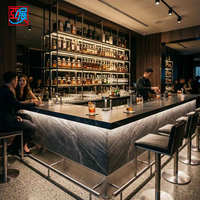 Comptoir de bar en forme de L, design personnalisé haut de gamme, comptoir en marbre, armoire de bar pour pub, vitrines pour pub, restaurant musical