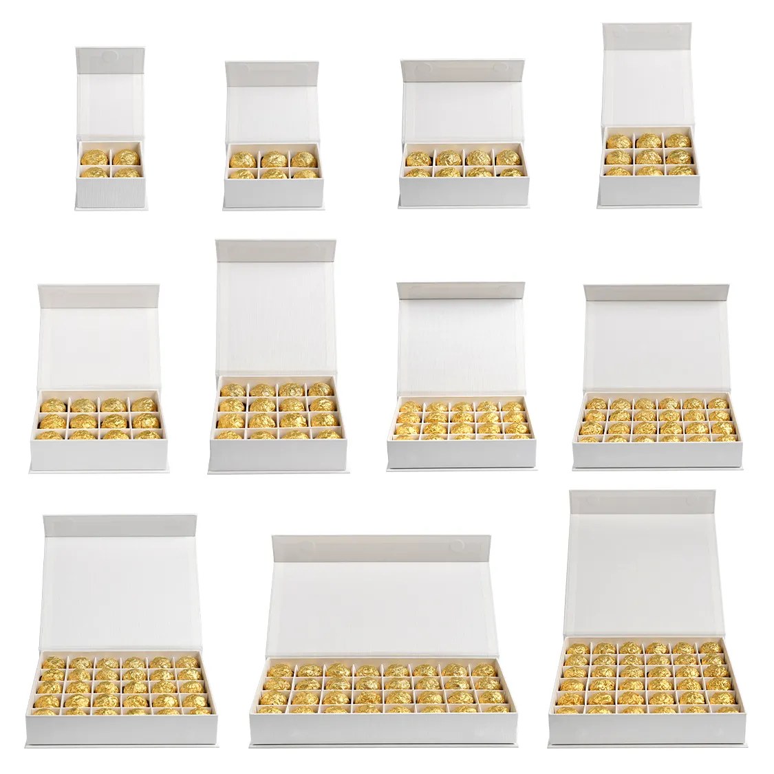 Großhandel Luxus White Chocolate Candy Verpackungs boxen mit Teiler für 6 8 12 16 24 Cell Slots Schokoladen verpackung