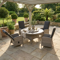 Ensemble de salle à manger de jardin 5 pièces avec chaises inclinables réglables en rotin et table rotative en verre Lazy Susan pour villa, jardin, complexe hôtelier