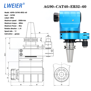 Cabezal de Fresado Lateral para Centro de Mecanizado LWEIER CAT40-ER32-60, Cabezal Angular BT/ISO/CAT/NT para Máquina Herramienta, Cabezal Angular de 90 Grados - Product Image 6