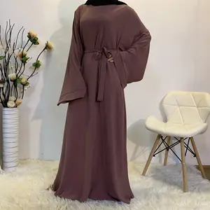 2023 Best seller Dubai Turkey Middle East Fashion Spring and Autumn Style Elegant Muslim Arabian Solid Large Belt Dress
