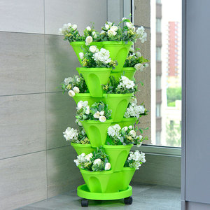 Maceta Apilable de 6 Niveles con Autorriego para Flores y Hierbas, Torre de Cultivo Vertical de Plástico, Jardinera Apilable para Fresas - Product Image 1