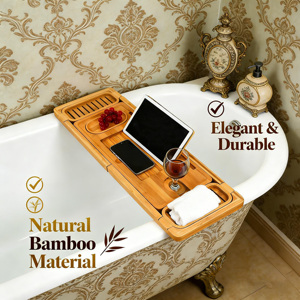 बांस के विस्तार योग्य स्नान ट्रे गैर-पर्ची स्नान ट्रे गैर-पर्ची स्नान ट्रे आयोजक शराब ग्लास धारक के साथ लक्जरी स्पा बाथरूम सामान के लिए - Product Image 4