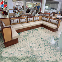 Banquette en forme de U haut de gamme avec cadre en bois et assise en cuir pour restaurant et café