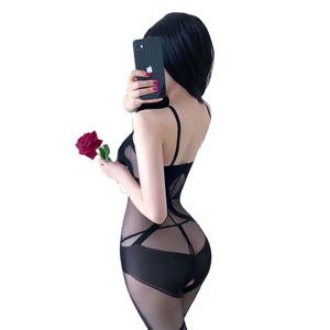 セクシーな透ける誘惑ワンピース メッシュドレス オープン クロッチ ホローアウト 脱げないストラップ 透明な制服 ODM 9003 - Product Image 5