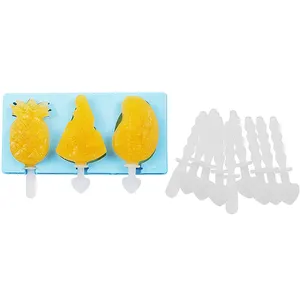 Silicone Ice Pop Molds Ice Cream Bar Mold Fruit Shape 3 Pieces Popsicle Molds with Plastic Sticks