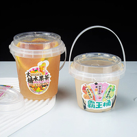 1000ML Logo Personnalisé Café Bulle Thé Boisson Baril En Gros Conteneur De Fruits Jetable PP Seau Transparent Tasses En Plastique Avec Couvercle