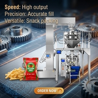 Machine d'emballage automatique verticale pour sachets stand-up avec soudure dorsale et latérale, haute productivité pour aliments, frites et chips