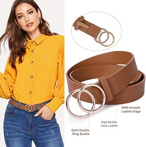 Mode Noir <span class=keywords><strong>Marron</strong></span> Femmes Faux Cuir <span class=keywords><strong>Robe</strong></span> <span class=keywords><strong>Ceinture</strong></span> <span class=keywords><strong>Ceinture</strong></span> <span class=keywords><strong>Pour</strong></span> Jeans Pantalon Avec Double O-Ring Boucles - Product Image 3