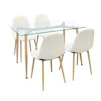 Ensemble de table à manger en verre avec surface en verre trempé transparent et chaises à dossier pour la maison, petit appartement, vente en gros