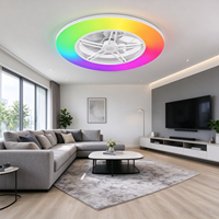 Ventilateur de plafond en métal à profil bas 22 pouces avec Wi-Fi Tuya, lumière RGB d'ambiance, haut-parleur, application intelligente, moteur DC, télécommande moderne pour hôtel