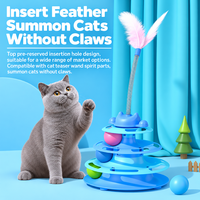 Jouet tournant pour chat à quatre niveaux avec plumes, balles et piste interactive en plastique pour jeu en intérieur