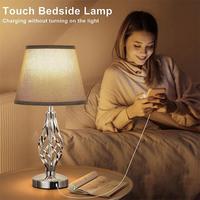 Lampe de table E27 à commande par interrupteur, ensemble de 2 lampes de chevet modernes et simples en métal avec port de charge USB AC, abat-jour en tissu pour chambre à coucher, salon, hôtel