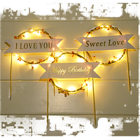 Nouvelle Guirlande LED Joyeux Anniversaire Je t'aime Doux Amour Décoration de Gâteau pour Anniversaire, Saint-Valentin, Mariage, Fête