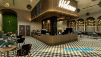 Concept d'intérieur pour café, comptoir de boulangerie personnalisé, banquette et mobilier de salle à manger pour restaurant commercial