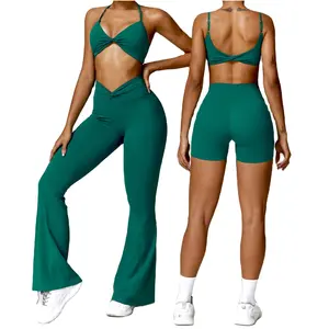 Belle conception séchage rapide solide vêtements de Fitness entraînement en plein air pantalons actifs pour femmes Shorts de sport ensembles de Yoga Leggings de Yoga