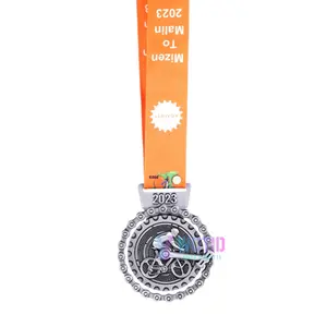 Gold Silver Metal 3D Sports Cycling Medals Cycle Finisher Medal Award With Ribbon