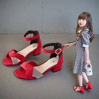 Chaussons d'été à strass pour enfants, chaussures de princesse à enfiler pour filles, pantoufles décontractées à talon épais et pompon pour enfants