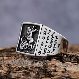 Nouvelles bagues tendance en acier inoxydable avec motif de dragon tueur, saint Michel, saint George, archange, croix, pour hommes et femmes - Product Image 5