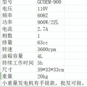 OEM Portable Gasoline <b>Generator</b> 110V 900W 4-Stroke Single Phase Electric Start for <b>Camping</b> - Product Image 4