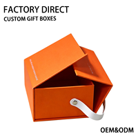 Boîte cadeau rigide à rabat magnétique orange personnalisée avec poignée en cuir PU, boîte en papier pliable imprimée en couleur