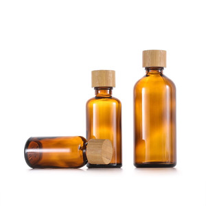 Vente en gros de 5ml 10ml 30ml 50ml flacons vides en verre d'huile essentielle flacons de parfum en verre brun avec bouchon intérieur, bouchon à vis en bambou - Product Image 2