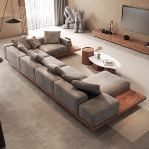 Sofá de Lujo Estilo Japonés Wabi-Sabi para Sala de Estar, Madera Sólida con Diseño de Combinación Simple para Casa de Huéspedes y Villa, Decoración en Tela - Product Image 5