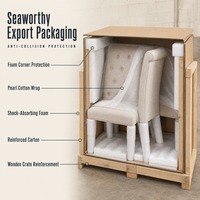 Chaise de salle à manger capitonnée beige avec dossier boutonné et pieds en bois pour salon et cuisine, vente en gros, directement de l'usine