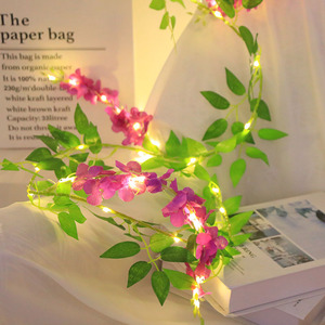 Guirnalda iluminada con LED con diseño floral <span class=keywords><strong>de</strong></span> vid rosa para Decoración <span class=keywords><strong>de</strong></span> mesa Luces <span class=keywords><strong>de</strong></span> cadena con energía solar para el hogar - Product Image 3