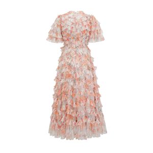 Vestido de verano de <span class=keywords><strong>moda</strong></span> de pasarela para <span class=keywords><strong>mujer</strong></span> Flare manga corta con cuello en V estampado Floral árbol comestible <span class=keywords><strong>hongo</strong></span> volantes malla 3D tul Prom - Product Image 2