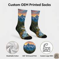 Chaussettes pour hommes personnalisées imprimées 360 °   Chaussettes décontractées en coton respirant à imprimé numérique Paysage Naturel, Nouveauté, Vente en Gros OEM