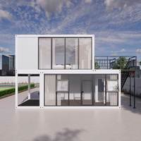 Maison préfabriquée modulaire à deux étages, moderne, en conteneurs, structure en acier, avec balcon sur le toit, escalier extérieur, installation rapide, hôtel/villa