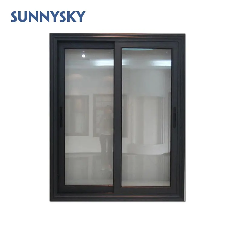 Sunnysky jendela geser mewah, jendela geser logam campuran aluminium kaca Tempered ganda untuk Villa