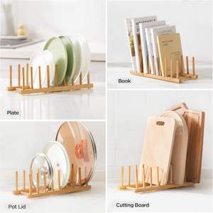 Estante de secado de platos de bambú para mostrador de cocina y gabinete, organizador multiusos para platos, platos, tazas - Product Image 5