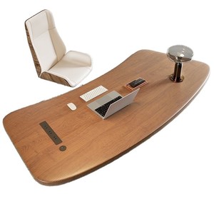 Minimalist Modern <b>Solid</b> <b>Wood</b> Curved Executive <b>Desk</b> Rectangle Office Furniture With Understated Luxury Design - Product Image 5