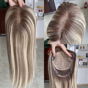 Topper de Cabello con Base de Seda 5x6.5 para Mujer, Cabello Humano Virgen Europeo con Silicona, Topper de Seda Completamente Anudado a Mano - Product Image 1
