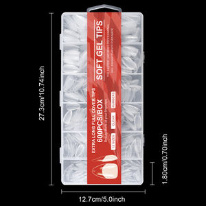 600 Stück kratz freie Nail Art-Platten Kurze lange, halb matte, transparente, gefälschte Nägel im französischen Stil Quadratisches Muster für Finger - Product Image 6