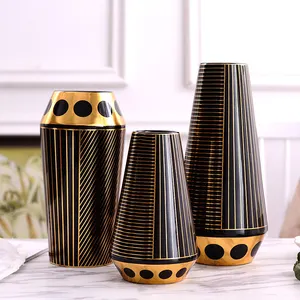 Neue Mode Schwarz gold Blumenvase Keramik Luxus Tischplatte dekorative Vasen für zu Hause Wohnzimmer