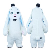 Mascotte gonflable de costume portable en peluche de vêtements de lapin bleu à longues oreilles pour adulte