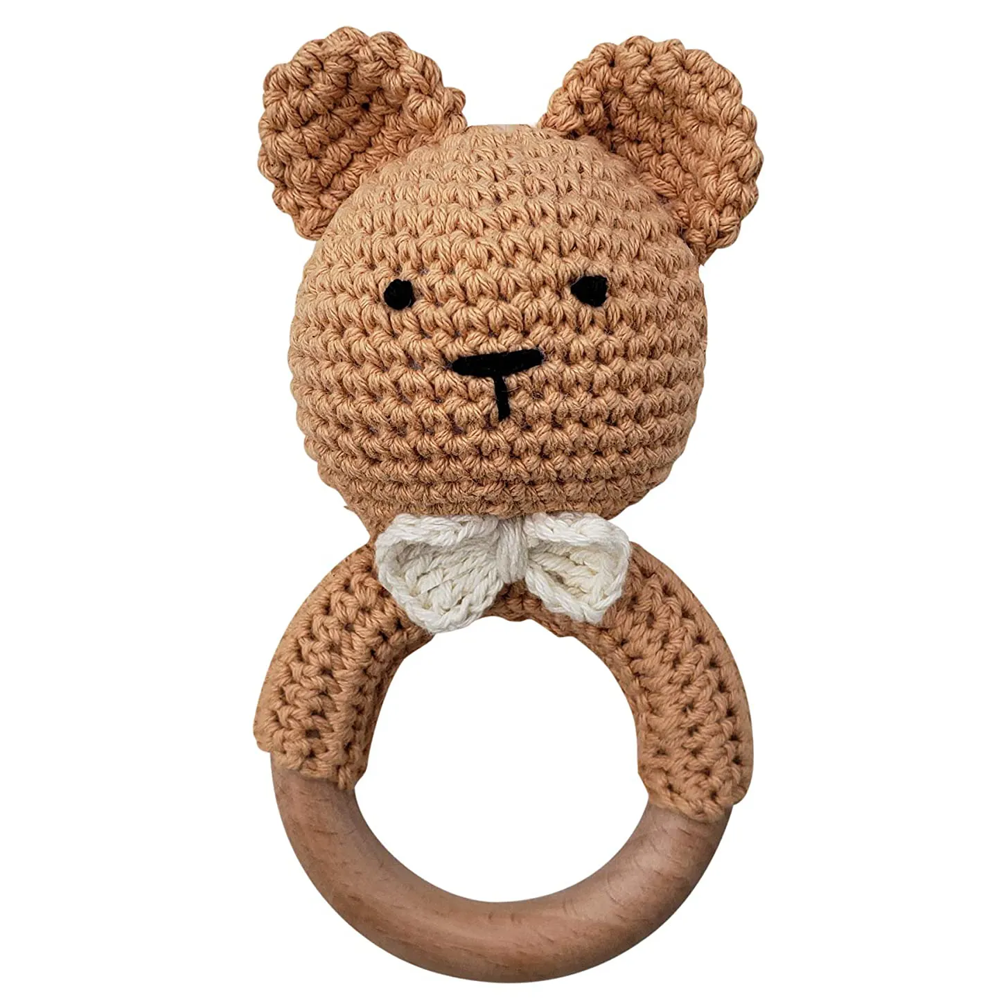 Natural Crochet Teddy Bear Teether Baby Toy Rattle Forest Friends Amigurumi On Natural Wooden Teething Ring Rattle New Born Baby