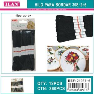 Filo da Ricamo Ilan 30s/2*6 Nero, Confezione da 8 Pezzi, Ideale per Punto Croce e Lavori Artigianali - Product Image 2