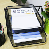 Ounan - Plateau de classement en métal noir à 2 niveaux pour papier A4, empilable, en maille, pour rangement de documents, papier lettre CN;ZHE