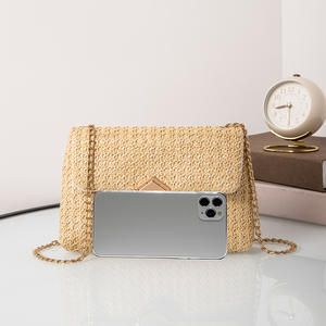 Nueva llegada de moda: Bolso de hombro de paja para mujer con cierre de diamante y cadena, estilo casual - Product Image 3