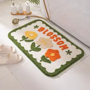 Décor artistique tapis de salle de bain Chic Simple fleur fraîche tapis doux Super absorbant antidérapant tapis de sol de porte de cuisine