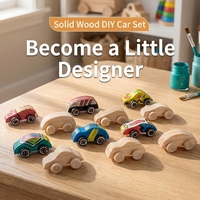 Kit de Coche de Madera para Pintar DIY, Coches de Carreras de Madera Maciza en Blanco para Niños, Set de Pintura de 6 Colores, Set de Regalo Educativo de Arte y Manualidades Montessori