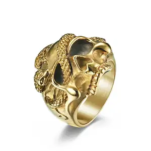 हिप हॉप पंक विंटेज गोथिक अंगूठी बाइकर पुरुषों की कूल नाग खोपड़ी स्टेनलेस स्टील की अंगूठी पुरुषों के लिए उपहार