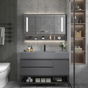 Ucuz 36 inç zemin tek müstakil lavabo mobilya banyo duş kabinleri Vanity seti işık ayna ile