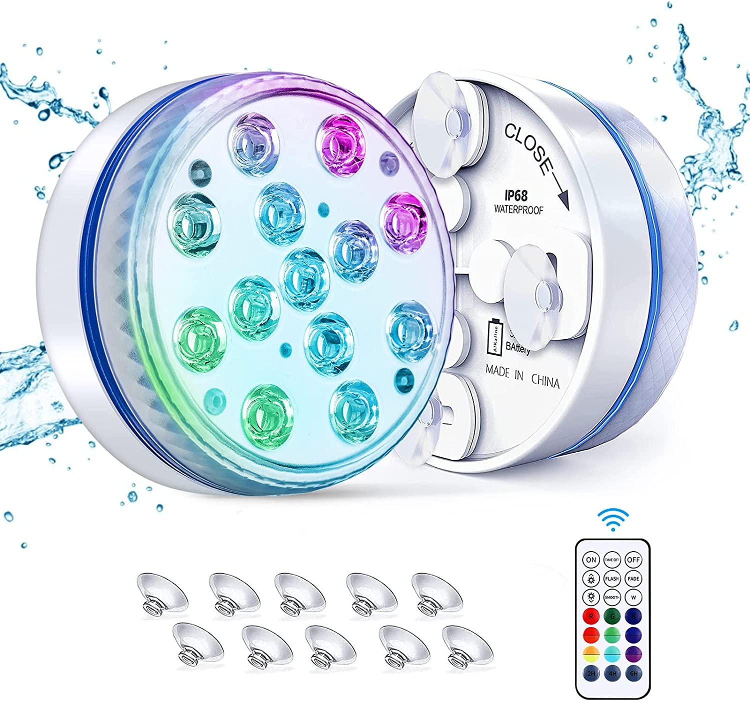 Tauch-LED-Licht Wasserdichtes IP68-RGB-Unterwasser-Poollicht mit RF-Fernbedienung 13-Perlen-Saugnapf Batterie betriebenes Dusch licht