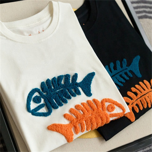 เสื้อยืดคอตตอนหนานุ่มคุณภาพสูง OEM ปักโลโก้ตามสั่ง พร้อมป้ายปักไหมพรมสำหรับผู้ชาย - Product Image 3