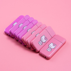 Mini Hello Kitty cartone animato ragazza carina in metallo gonfiabile fiamma aperta Ultra sottile butano accendino - Product Image 1